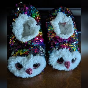 Kid's rainbow sequin Ty owl slippers size 1-3